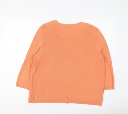 Classic Womens Orange Round Neck Viscose Pullover Jumper Size 18 - Cardigan Effect