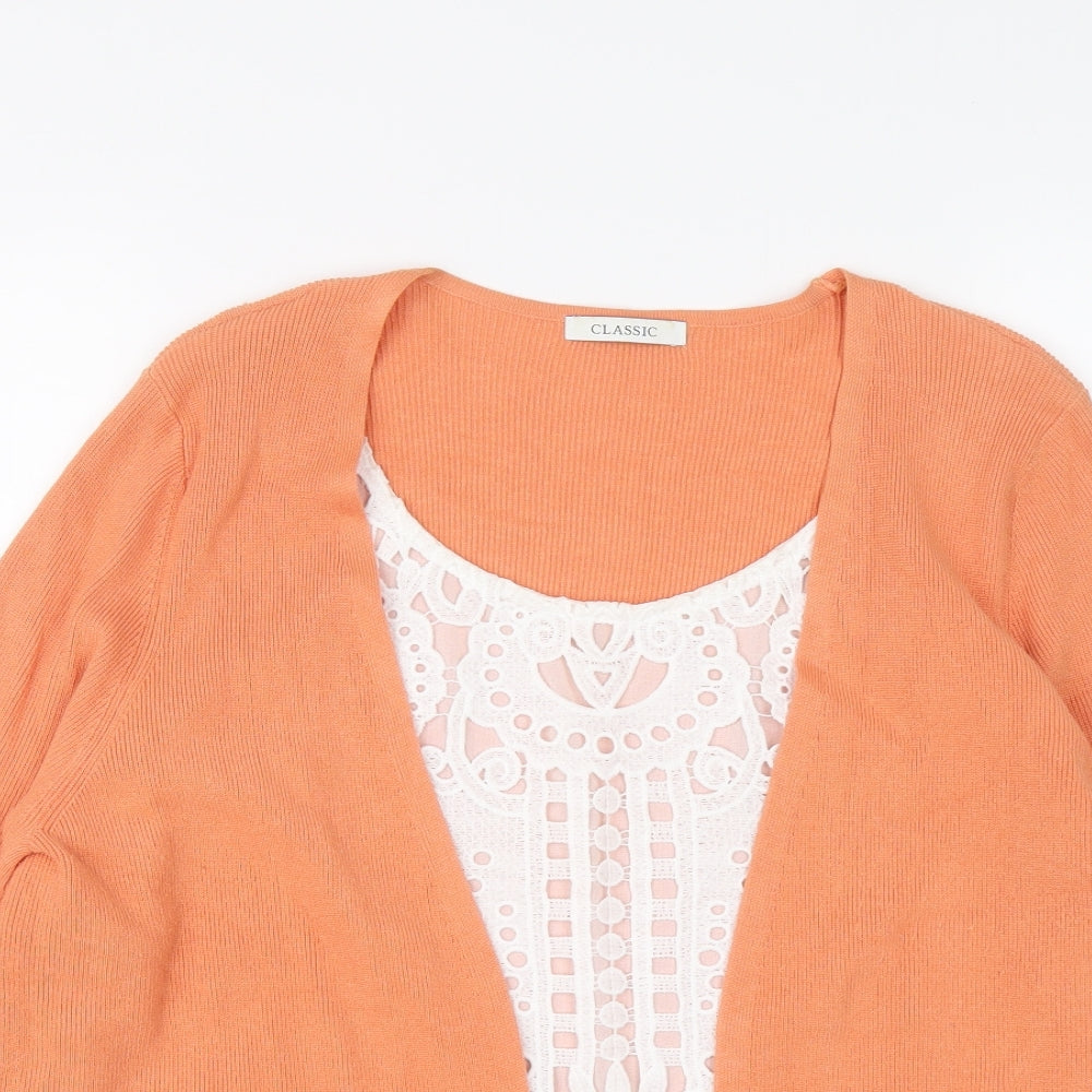 Classic Womens Orange Round Neck Viscose Pullover Jumper Size 18 - Cardigan Effect