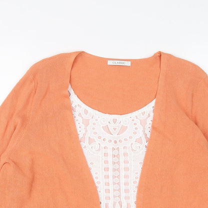 Classic Womens Orange Round Neck Viscose Pullover Jumper Size 18 - Cardigan Effect