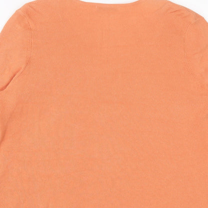 Classic Womens Orange Round Neck Viscose Pullover Jumper Size 18 - Cardigan Effect