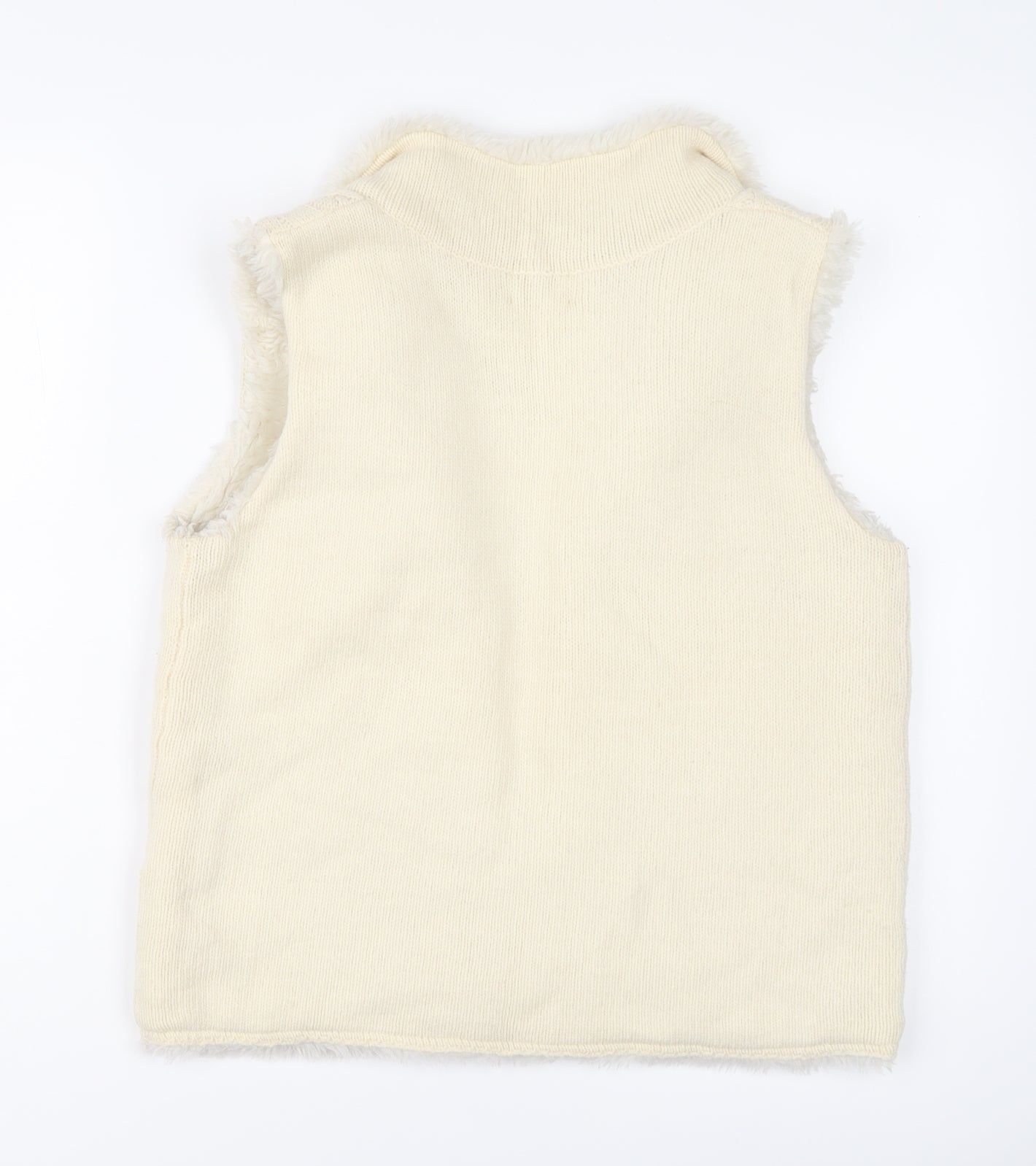 Mexx Womens Ivory Wool Gilet Coatigan Size M Hook & Eye - Cable Knit