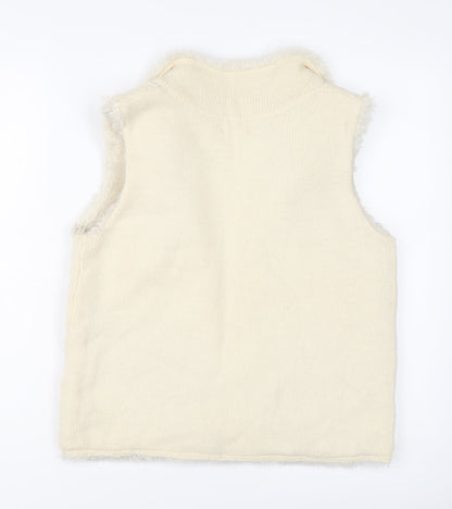 Mexx Womens Ivory Wool Gilet Coatigan Size M Hook & Eye - Cable Knit