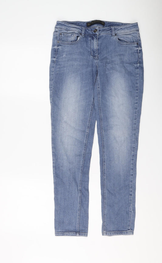 NEXT Womens Blue Cotton Skinny Jeans Size 10 L28 in Regular Button