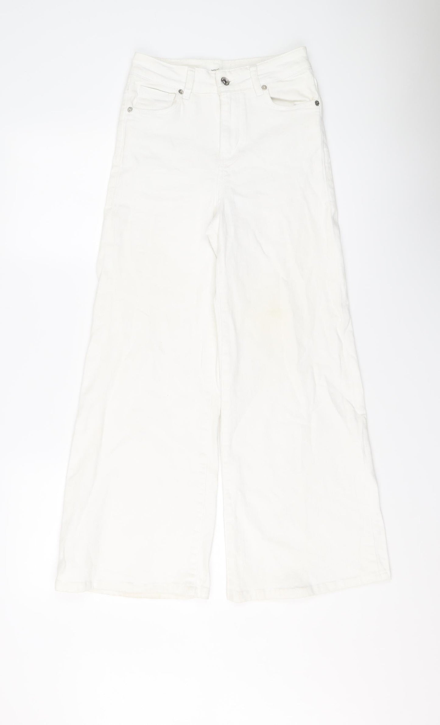 Mango Womens Ivory Cotton Wide-Leg Jeans Size 6 L25 in Regular Button