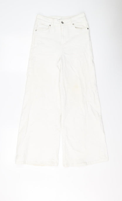 Mango Womens Ivory Cotton Wide-Leg Jeans Size 6 L25 in Regular Button