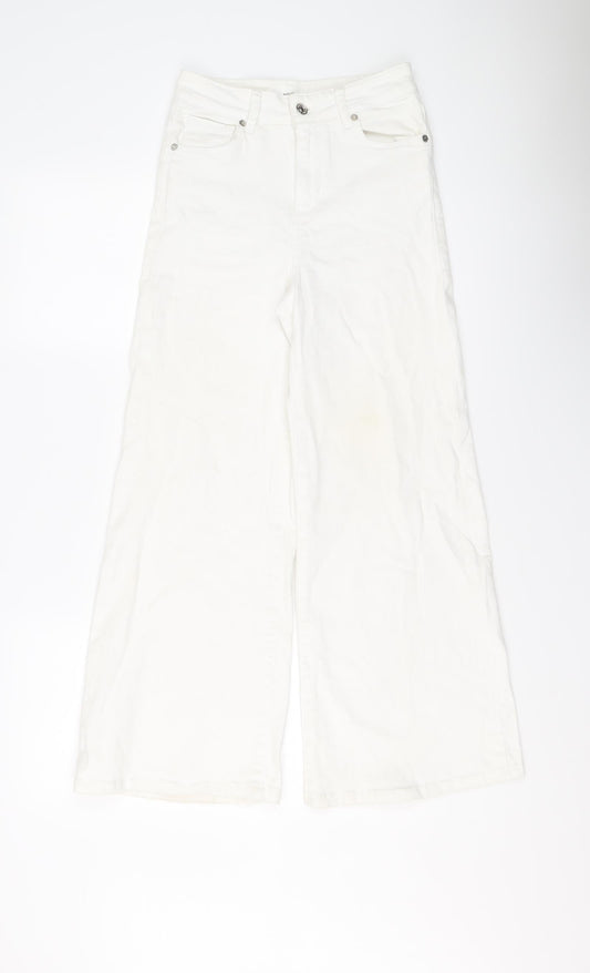 Mango Womens Ivory Cotton Wide-Leg Jeans Size 6 L25 in Regular Button