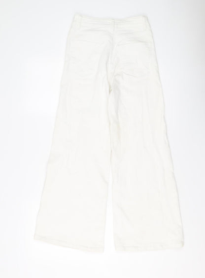 Mango Womens Ivory Cotton Wide-Leg Jeans Size 6 L25 in Regular Button