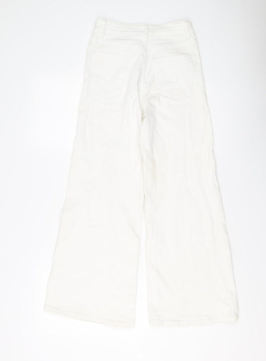 Mango Womens Ivory Cotton Wide-Leg Jeans Size 6 L25 in Regular Button