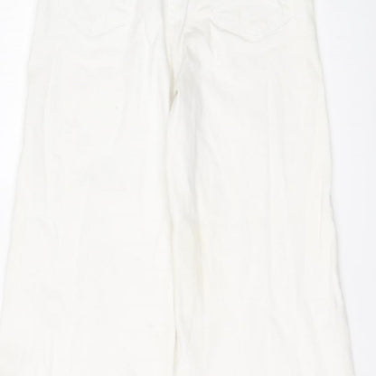 Mango Womens Ivory Cotton Wide-Leg Jeans Size 6 L25 in Regular Button