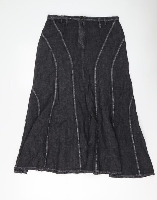 Giorgia Netti Womens Grey Linen Swing Skirt Size 16 Button