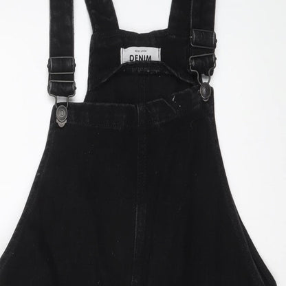 New Look Womens Black Cotton Pinafore/Dungaree Dress Size 6 Square Neck Buckle