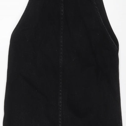 New Look Womens Black Cotton Pinafore/Dungaree Dress Size 6 Square Neck Buckle