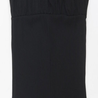 PRETTYLITTLETHING Womens Black Polyester Slip Dress Size 4 Square Neck Tie