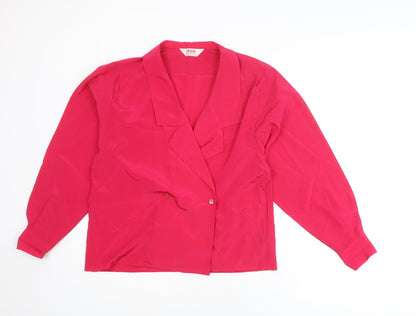 Riva Womens Pink Polyester Basic Blouse Size 12 Collared