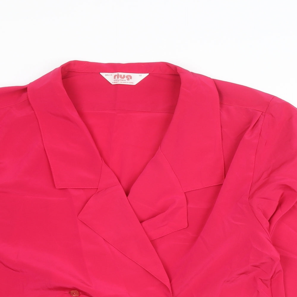 Riva Womens Pink Polyester Basic Blouse Size 12 Collared