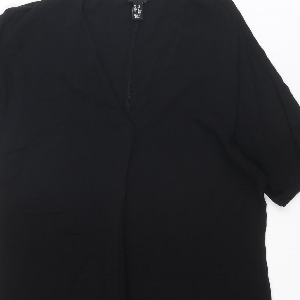 New Look Womens Black Viscose A-Line Size 12 V-Neck Pullover