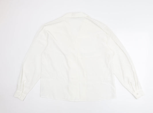 First Avenue Womens White Polyester Basic Button-Up Size 16 Collared