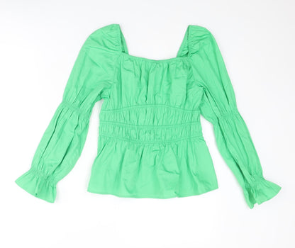 Marks and Spencer Womens Green Cotton Basic Blouse Size 8 Square Neck