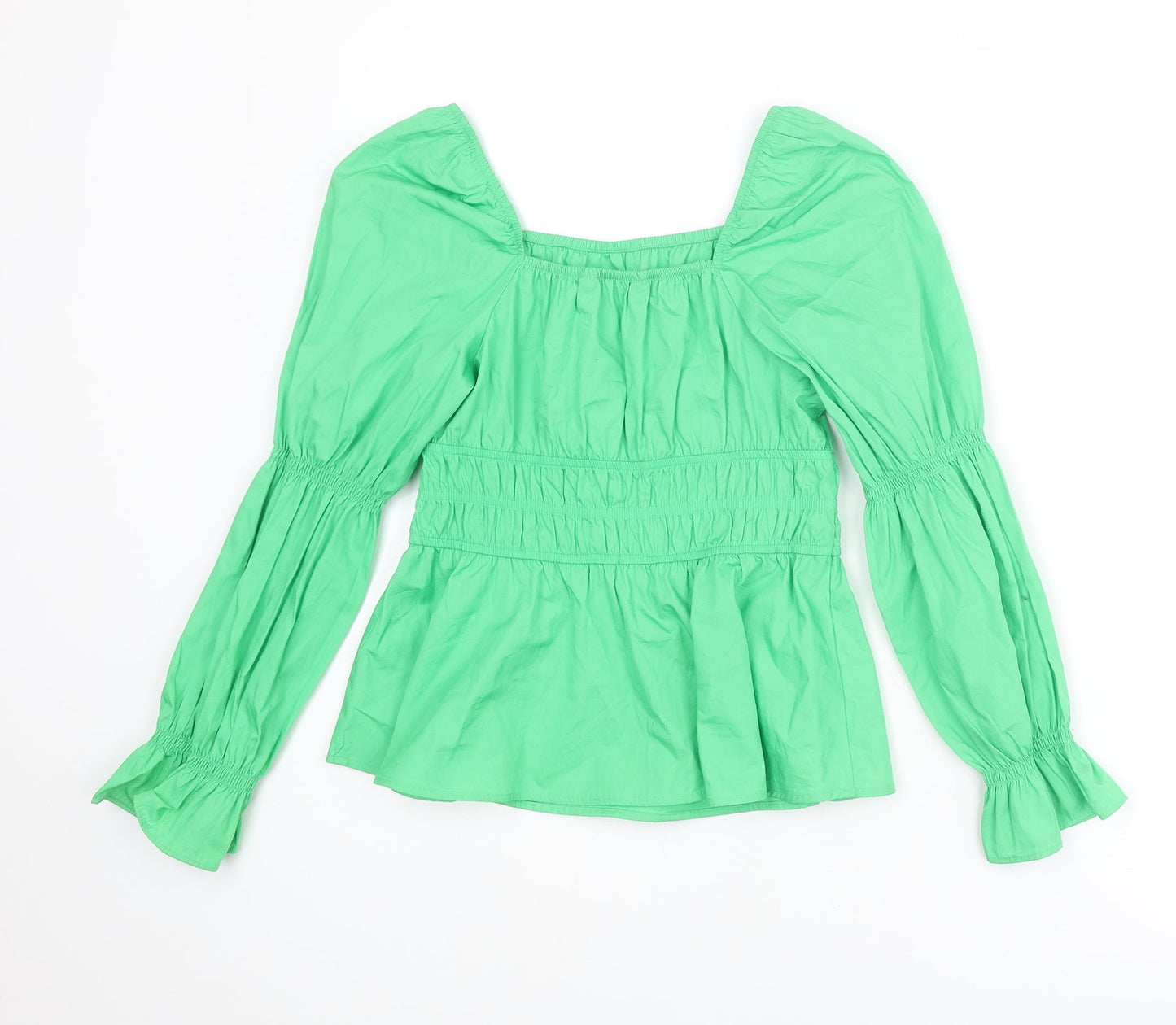 Marks and Spencer Womens Green Cotton Basic Blouse Size 8 Square Neck