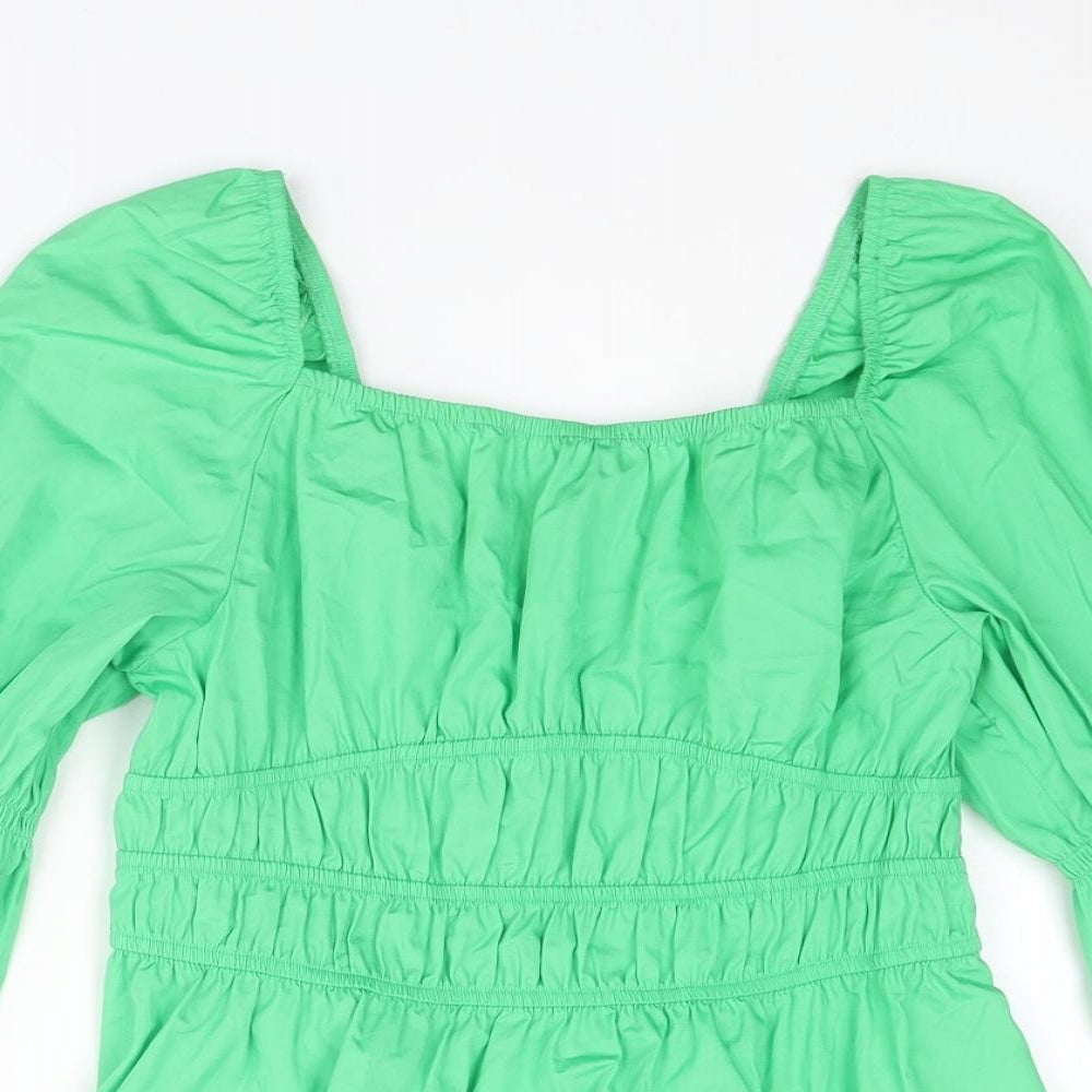 Marks and Spencer Womens Green Cotton Basic Blouse Size 8 Square Neck