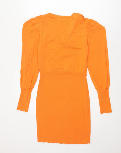 River Island Womens Orange Viscose A-Line Size 12 V-Neck Pullover