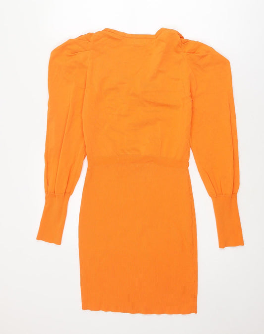 River Island Womens Orange Viscose A-Line Size 12 V-Neck Pullover