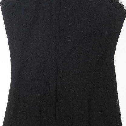 New Look Womens Black Geometric Nylon Slip Dress Size 12 Round Neck Pullover