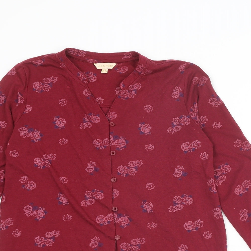 Womens UK Size 8 Plum Tree Red Basic Button-Up