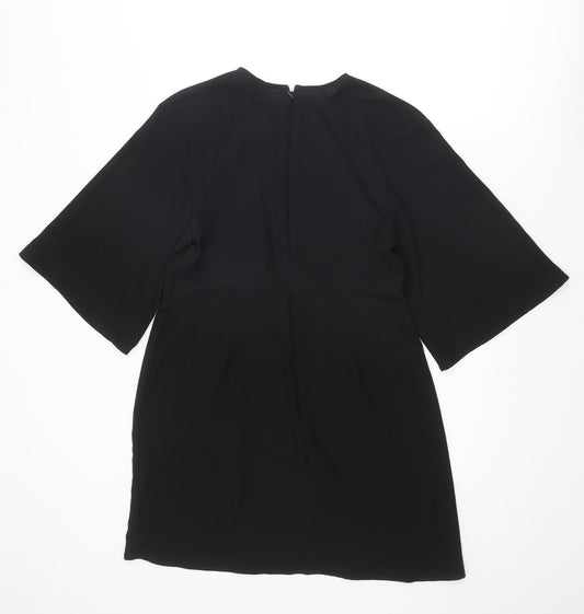Topshop Womens Black Polyester A-Line Size 12 Round Neck Zip