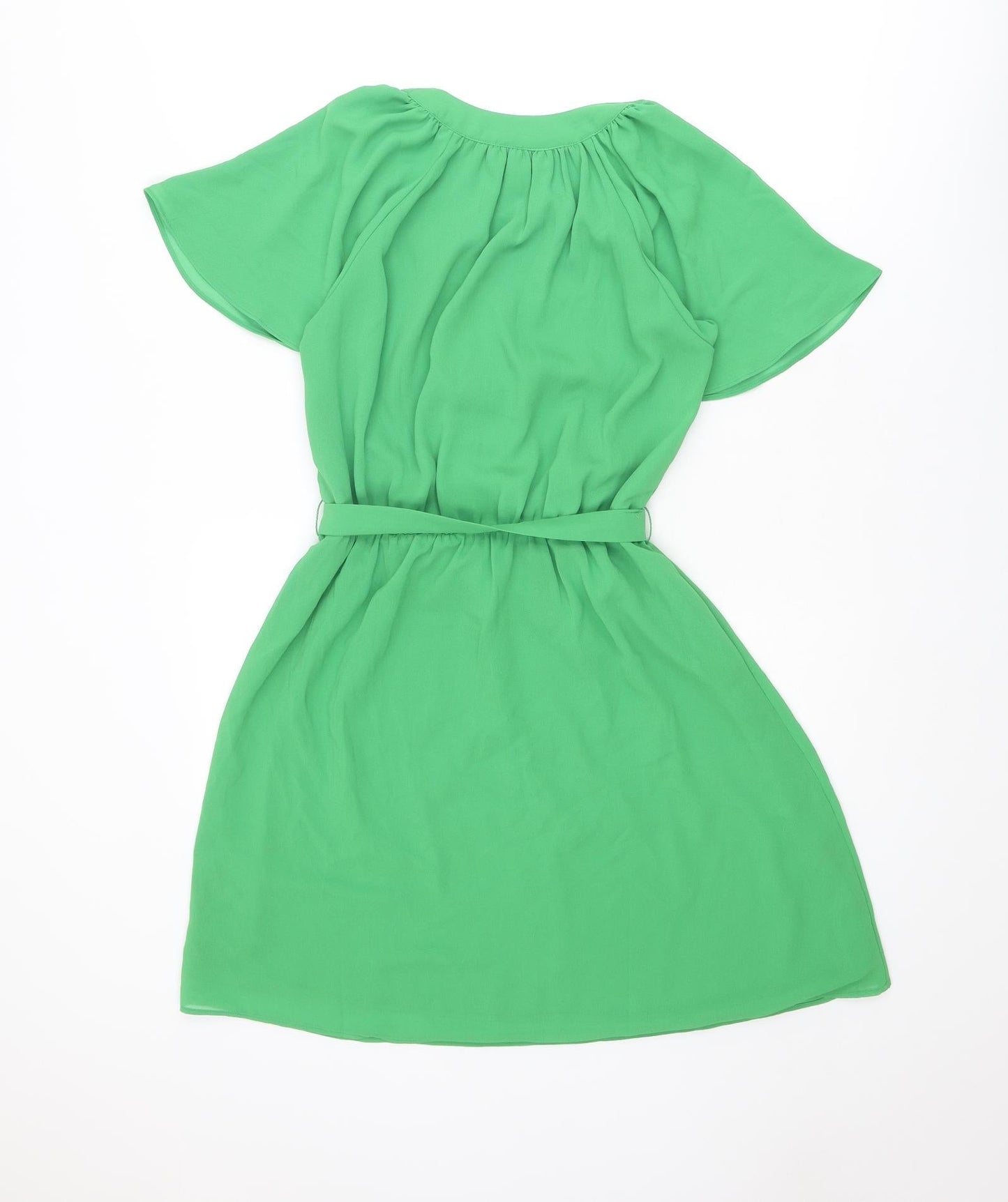H&M Womens Green Polyester A-Line Size XS V-Neck Button