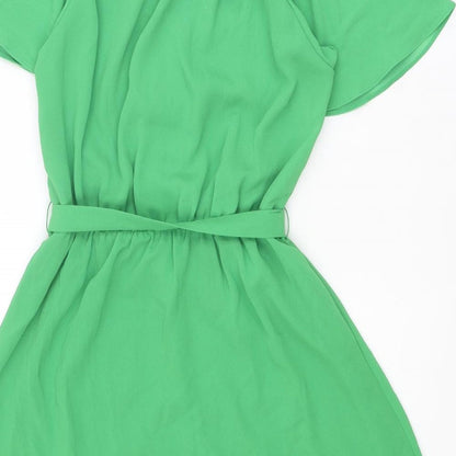H&M Womens Green Polyester A-Line Size XS V-Neck Button