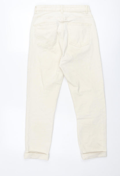 Denim & Co. Womens Ivory Cotton Straight Jeans Size 8 Regular Zip