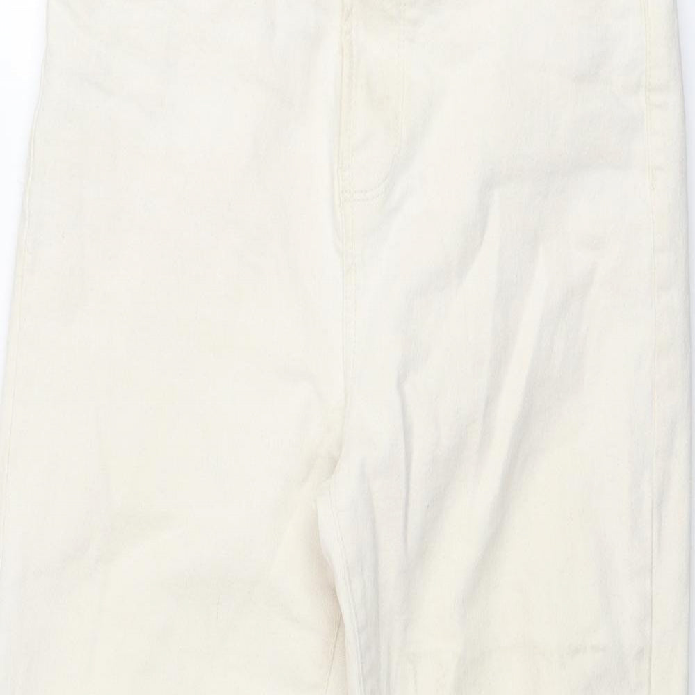 Denim & Co. Womens Ivory Cotton Straight Jeans Size 8 Regular Zip