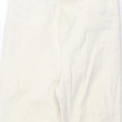 Denim & Co. Womens Ivory Cotton Straight Jeans Size 8 Regular Zip