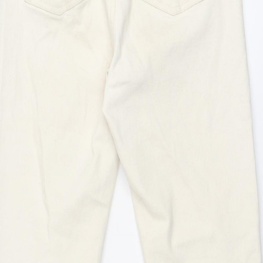 Denim & Co. Womens Ivory Cotton Straight Jeans Size 8 Regular Zip