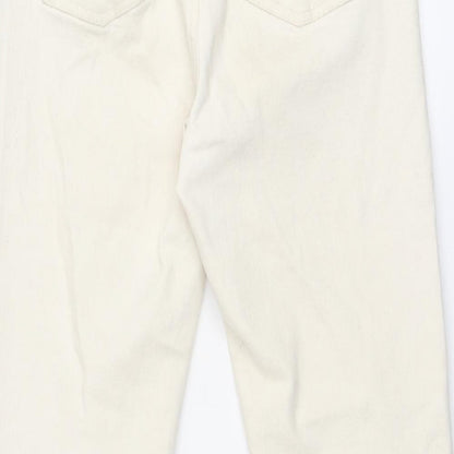 Denim & Co. Womens Ivory Cotton Straight Jeans Size 8 Regular Zip