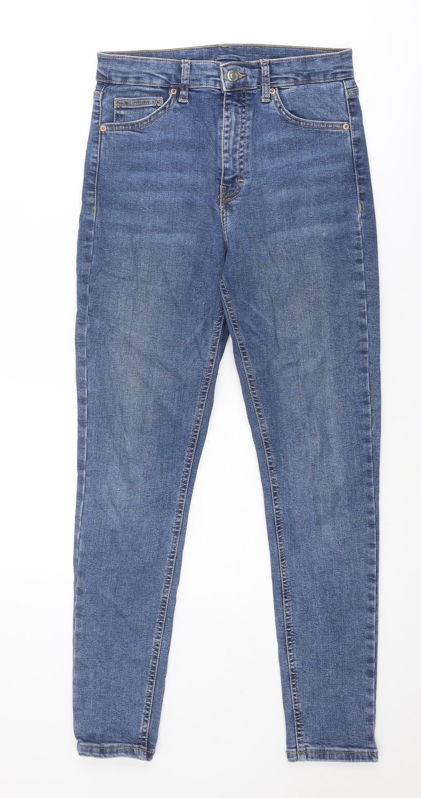 Topshop Womens Blue Cotton Skinny Jeans Size 28 in Regular Zip