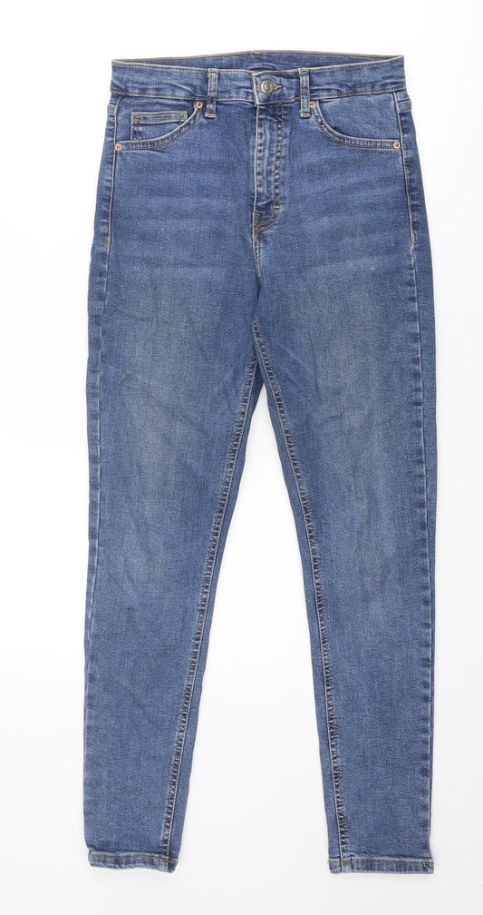 Topshop Womens Blue Cotton Skinny Jeans Size 28 in Regular Zip