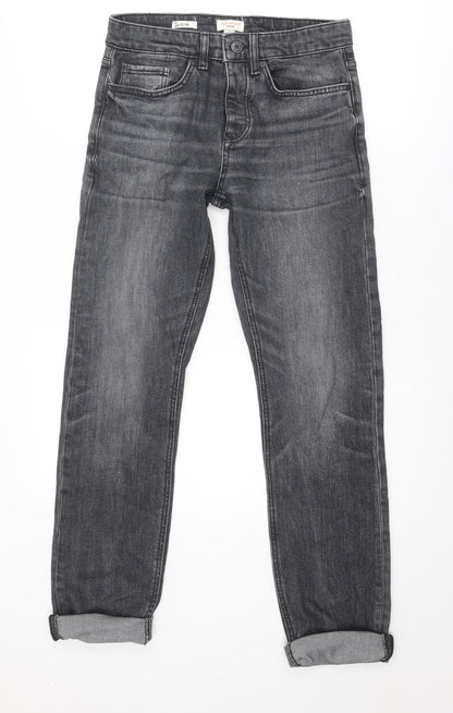 River Island Mens Grey Cotton Straight Jeans Size 26 in Slim Zip