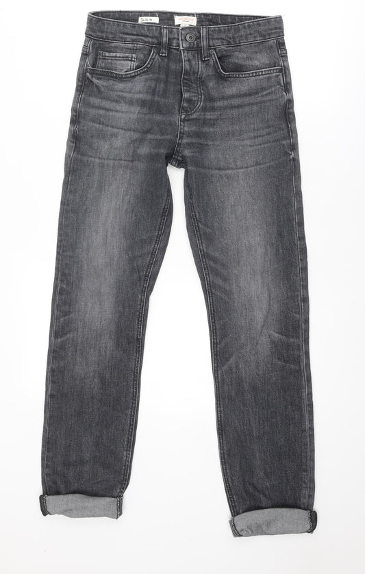 River Island Mens Grey Cotton Straight Jeans Size 26 in Slim Zip