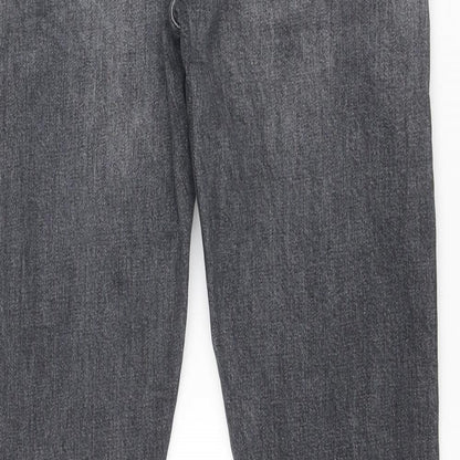 River Island Mens Grey Cotton Straight Jeans Size 26 in Slim Zip
