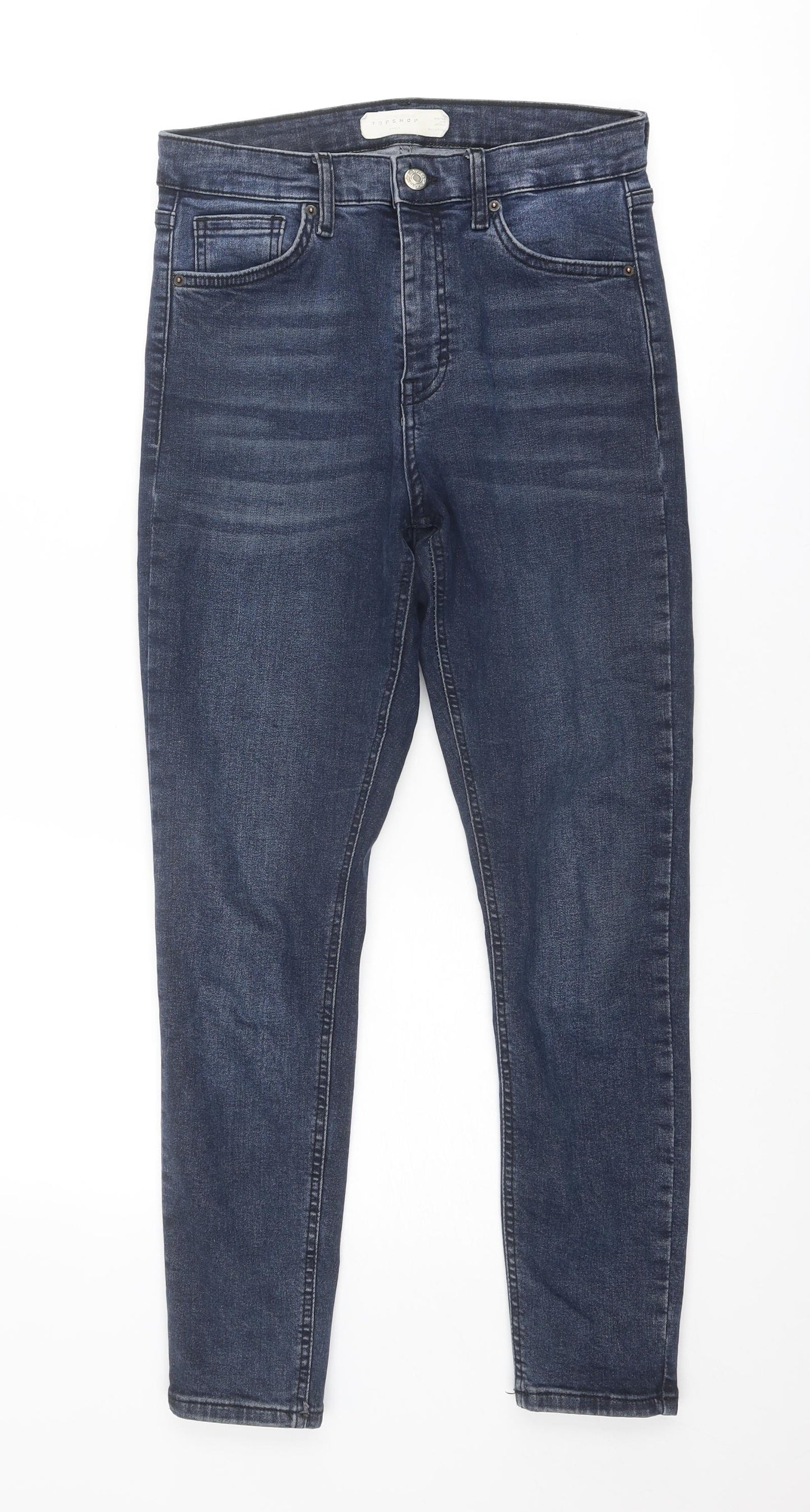 Topshop Womens Blue Cotton Skinny Jeans Size 28 in Regular Zip