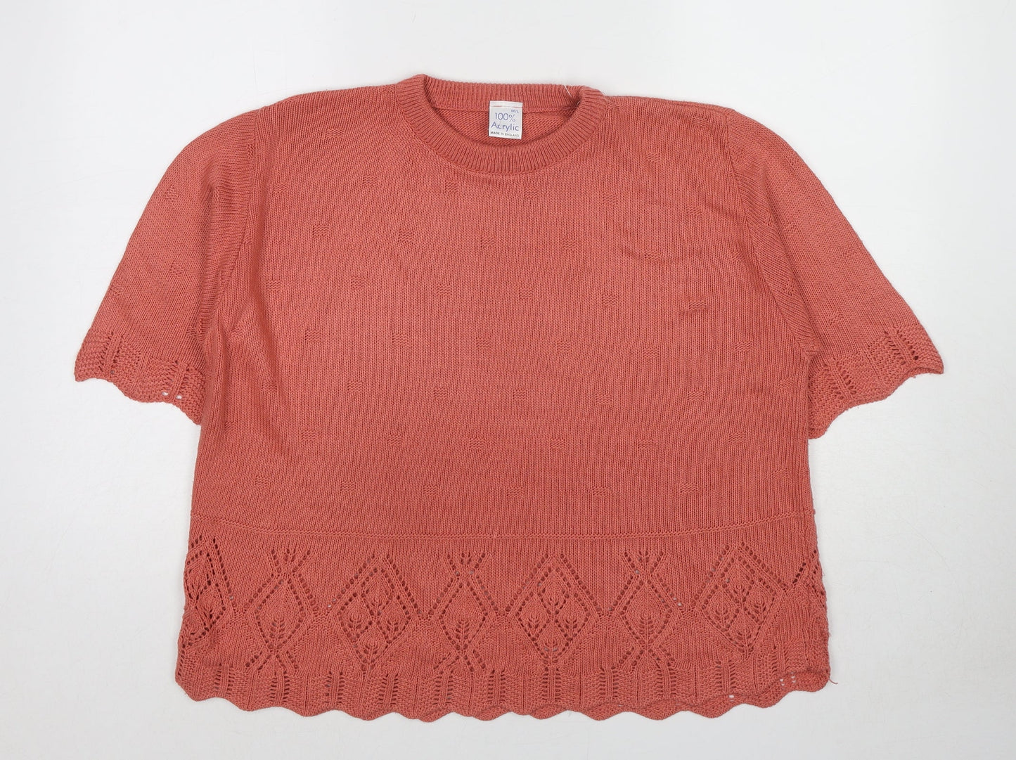 Made in England Womens Red Round Neck Acrylic Pullover Jumper Size M - Size M-L