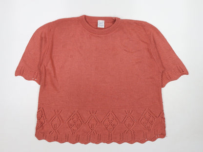 Made in England Womens Red Round Neck Acrylic Pullover Jumper Size M - Size M-L
