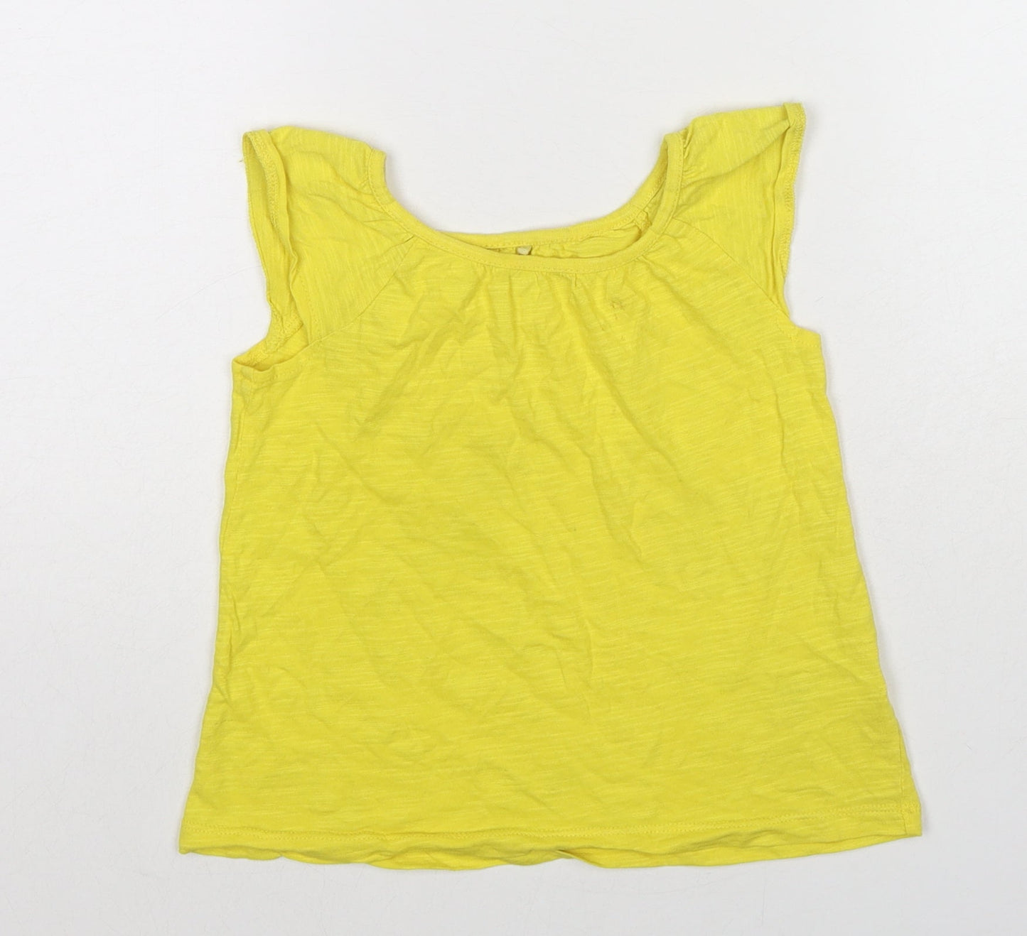 Marks and Spencer Girls Yellow Cotton Basic T-Shirt Size 4-5 Years Round Neck Pullover