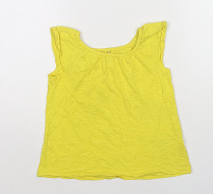 Marks and Spencer Girls Yellow Cotton Basic T-Shirt Size 4-5 Years Round Neck Pullover