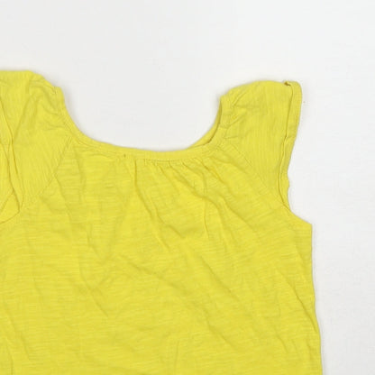 Marks and Spencer Girls Yellow Cotton Basic T-Shirt Size 4-5 Years Round Neck Pullover