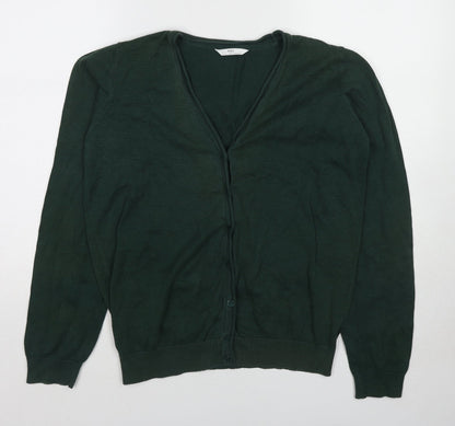 Marks and Spencer Boys Green V-Neck Cotton Cardigan Jumper Size 15-16 Years Button