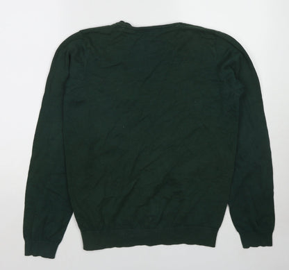 Marks and Spencer Boys Green V-Neck Cotton Cardigan Jumper Size 15-16 Years Button