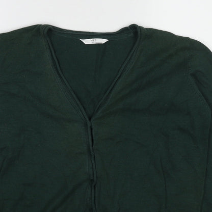 Marks and Spencer Boys Green V-Neck Cotton Cardigan Jumper Size 15-16 Years Button